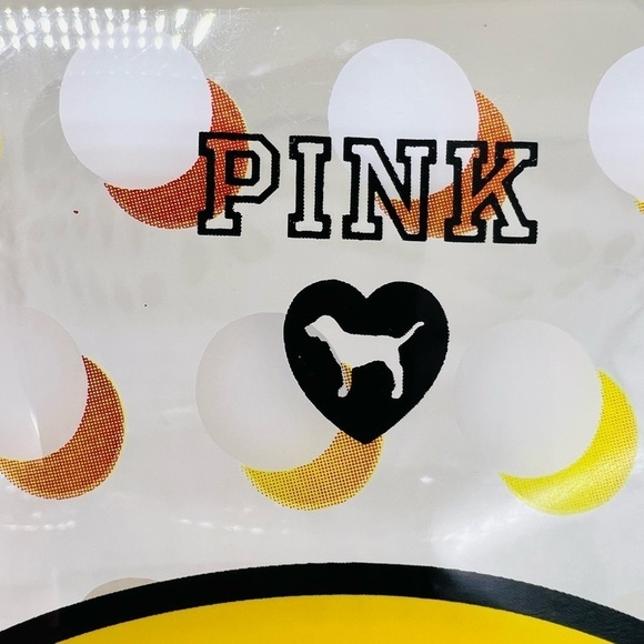 PINK  CLEAR COSMETIC BEACH BAG WITH A HAPPY FACE AND POLKADOTS MADE PVC PLASTIC - Picture 3 of 14